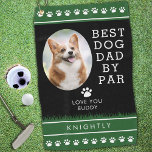 BEST DOG DAD BY PAR Photo Paw Prints Personalised Golf Towel<br><div class="desc">Personalised golf towel accented with paw prints for the golfer Dog Dad with the suggested editable funny golf saying BEST DOG DAD BY PAR (or change to your custom text) in an editable black, green and white colour scheme. Great gift for a dog dad's birthday, Father's Day or a holiday....</div>