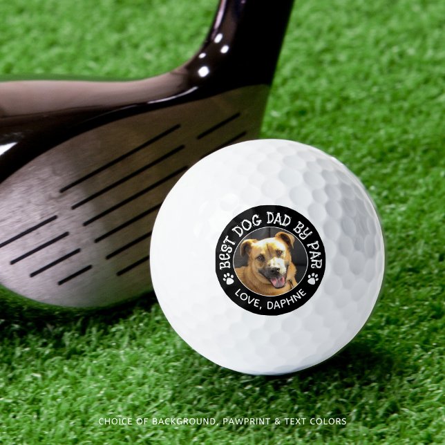 BEST DOG DAD BY PAR Photo Pawprints Custom Colour Golf Balls (Creator Uploaded)