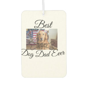 Best dog Dad ever add pet name photo bone golden r Car Air Freshener