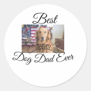 Best dog Dad ever add pet name photo bone golden r Classic Round Sticker