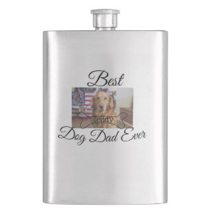 Best dog Dad ever add pet name photo bone golden r Hip Flask
