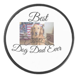 Best dog Dad ever add pet name photo bone golden r Hockey Puck