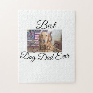 Best dog Dad ever add pet name photo bone golden r Jigsaw Puzzle