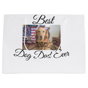 Best dog Dad ever add pet name photo bone golden r Large Gift Bag