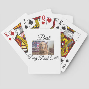 Best dog Dad ever add pet name photo bone golden r Playing Cards