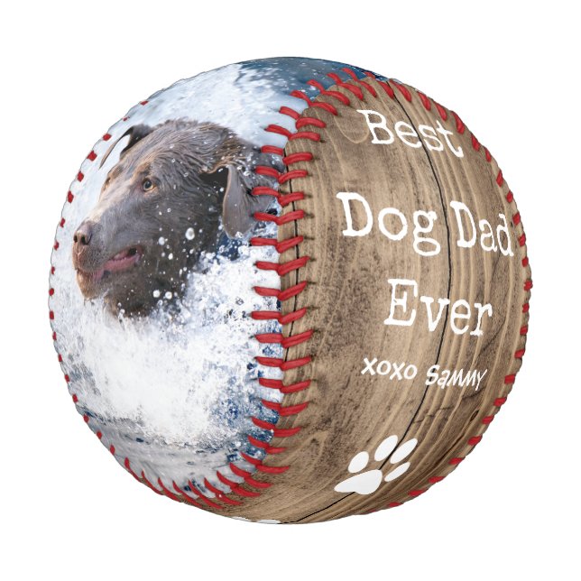 Best Dog Dad Ever| Barn Wood Two Photo Fathers Day Baseball (Angled)