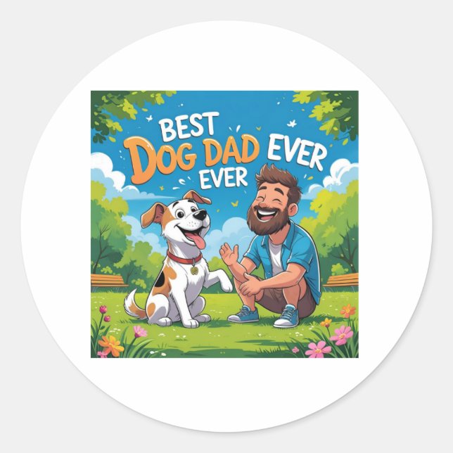 Best Dog Dad Ever Cartoon Large Sticker (Front)