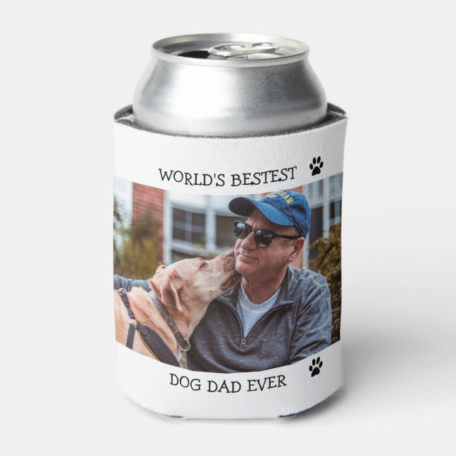 Best Dog Dad Ever Custom Pet Photo Dog Paw Prints Can Cooler (Can Front)