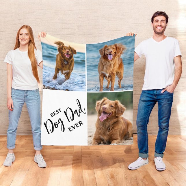 Best Dog Dad Ever Dog Lover Photo Collage Pet Fleece Blanket (Creator Uploaded)