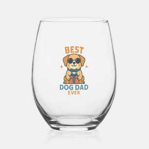 Best Dog Dad Ever � Funny Father's Day Dog Shirt Stemless Wine Glass