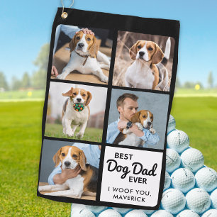 Best DOG DAD Ever - Golfer - Personalised 5 Photo Golf Towel