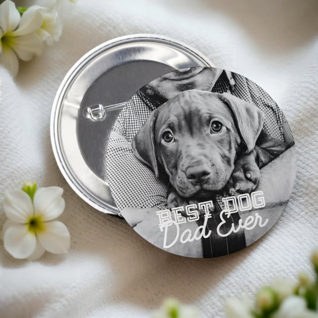 Best Dog Dad Ever Modern Custom Pet Photo 6 Cm Round Badge (Creator Uploaded)