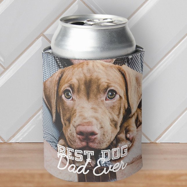 Best Dog Dad Ever Modern Custom Pet Photo Can Cooler (Creator Uploaded)