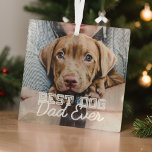Best Dog Dad Ever Modern Custom Pet Photo Glass Tree Decoration<br><div class="desc">This simple and classic design is composed of serif typography and add a custom photo</div>