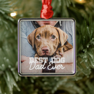 Best Dog Dad Ever Modern Custom Pet Photo Metal Tree Decoration