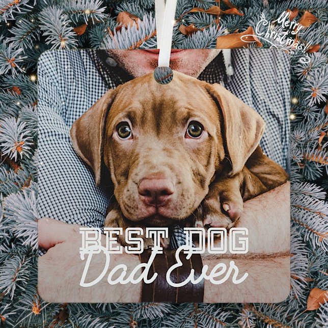 Best Dog Dad Ever Modern Custom Pet Photo Metal Tree Decoration (Creator Uploaded)