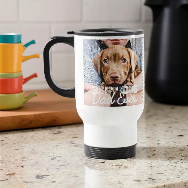 Best Dog Dad Ever Modern Custom Photo and Dog Name Travel Mug (Creator Uploaded)