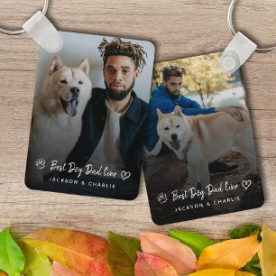 Best Dog Dad Ever  Paw Heart Custom Photo and Name Key Ring