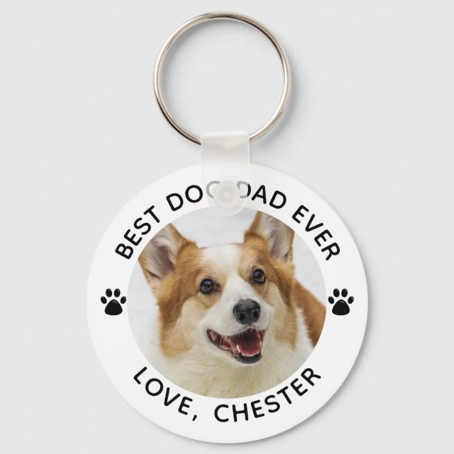 BEST DOG DAD EVER Paw Print Photo Key Ring (Front)