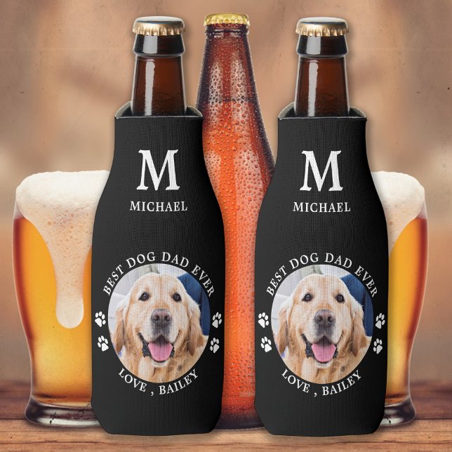 Best Dog Dad Ever Paw Prints Custom Cute Pet Photo Bottle Cooler (Creator Uploaded)