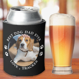 Best Dog Dad Ever Paw Prints Custom Cute Pet Photo Can Cooler