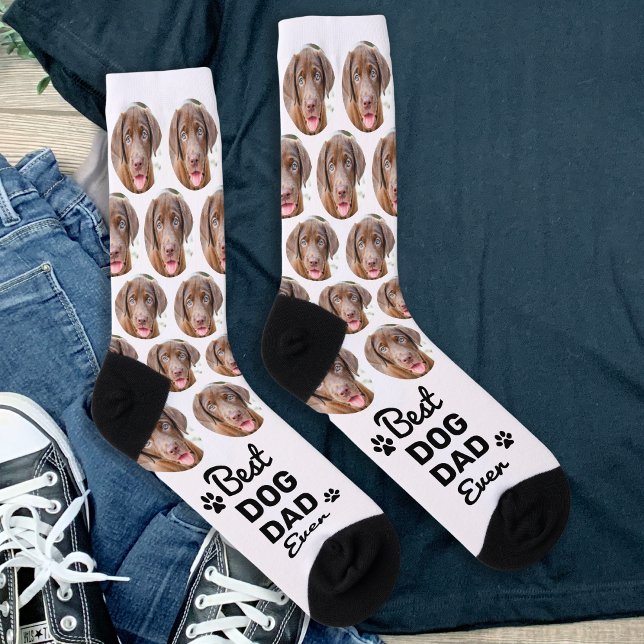 Best DOG DAD Ever Personalised Cute Pet Photo Crew Socks (Creator Uploaded)