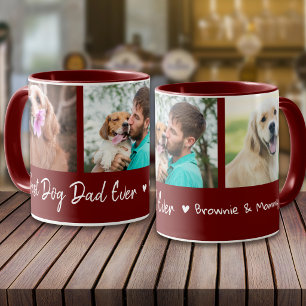 Best Dog Dad Ever Pet 3 Photo Collage Maroon Mug