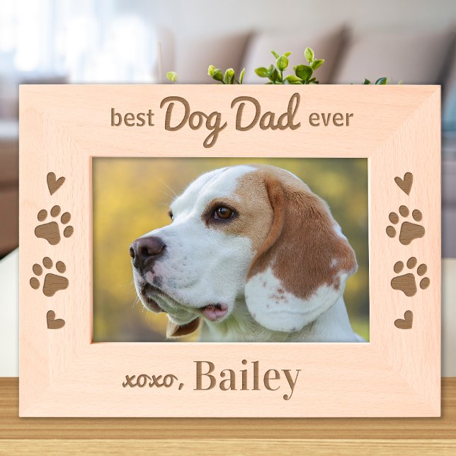 Best DOG DAD ever - Pet Personalised Wood Photo Etched Frames (Creator Uploaded)