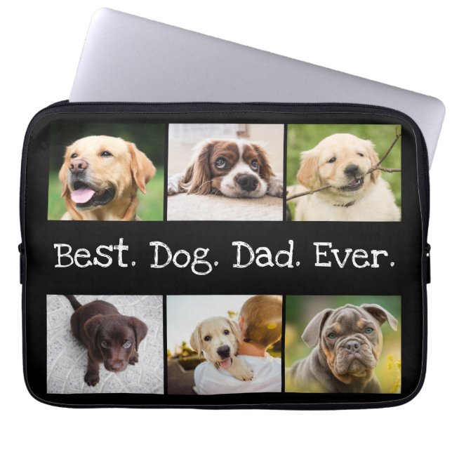 Best Dog Dad Ever Photo Collage in Black and White Laptop Sleeve (Front)