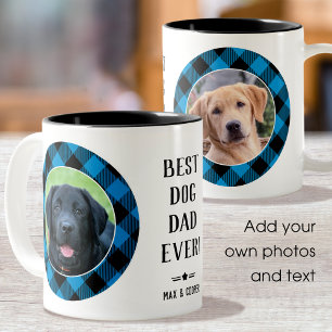 Best Dog Dad Ever Photo Name Blue Two-Tone Coffee Mug