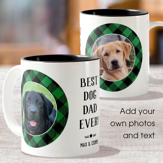 Best Dog Dad Ever Photo Name Green Two-Tone Coffee Mug (Creator Uploaded)