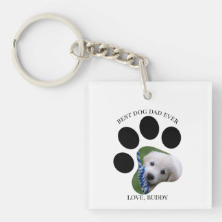 Best Dog Dad Ever Photo Paw Print Key Ring