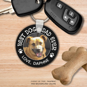 BEST DOG DAD EVER Photo Pawprints Custom Colour Key Ring