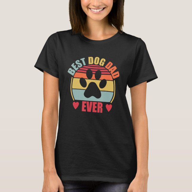 Best Dog Dad Ever  Retro Dog Paw T-Shirt (Front)
