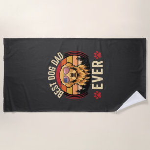 Best Dog Dad Ever Retro Golden Retriever Beach Towel