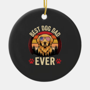 Best Dog Dad Ever Retro Golden Retriever Ceramic Tree Decoration