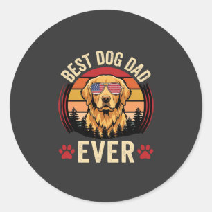 Best Dog Dad Ever Retro Golden Retriever Classic Round Sticker