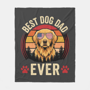Best Dog Dad Ever Retro Golden Retriever Fleece Blanket