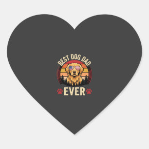 Best Dog Dad Ever Retro Golden Retriever Heart Sticker
