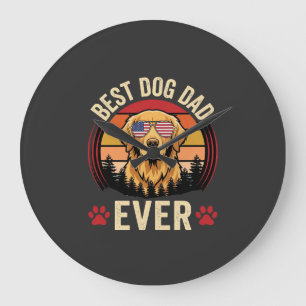 Best Dog Dad Ever Retro Golden Retriever Large Clock