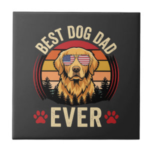 Best Dog Dad Ever Retro Golden Retriever Tile
