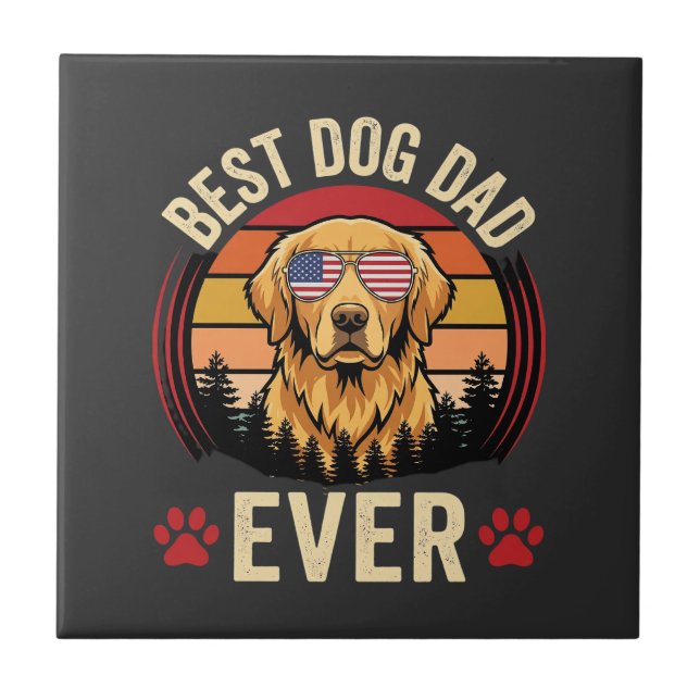 Best Dog Dad Ever Retro Golden Retriever Tile (Front)