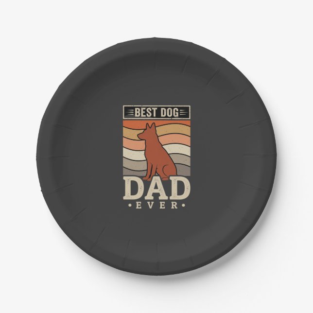 Best Dog Dad Ever Retro Silhouette Paper Plate (Front)
