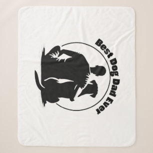Best Dog Dad Ever Shirt Man and Dog Silhouette Pet Sherpa Blanket