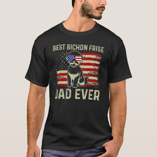 Best Dog Dad Ever Usa Flag Dad Joke Bichon Frise 4 T-Shirt (Front)