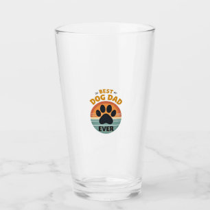 Best Dog Dad Ever Vintage Retro Paw Sunset Dog Lov Glass