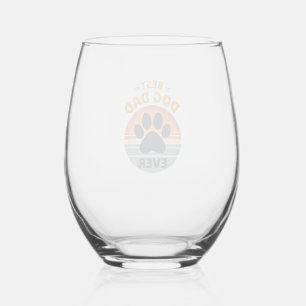 Best Dog Dad Ever Vintage Retro Paw Sunset Dog Lov Stemless Wine Glass