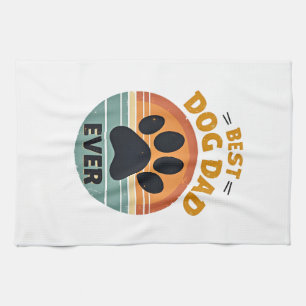 Best Dog Dad Ever Vintage Retro Paw Sunset Dog Lov Tea Towel