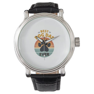 Best Dog Dad Ever Vintage Retro Paw Sunset Dog Lov Watch