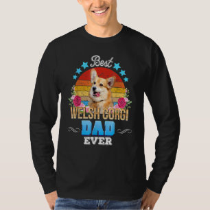 Best Dog Dad Ever Welsh Corgi Floral Retro Father  T-Shirt